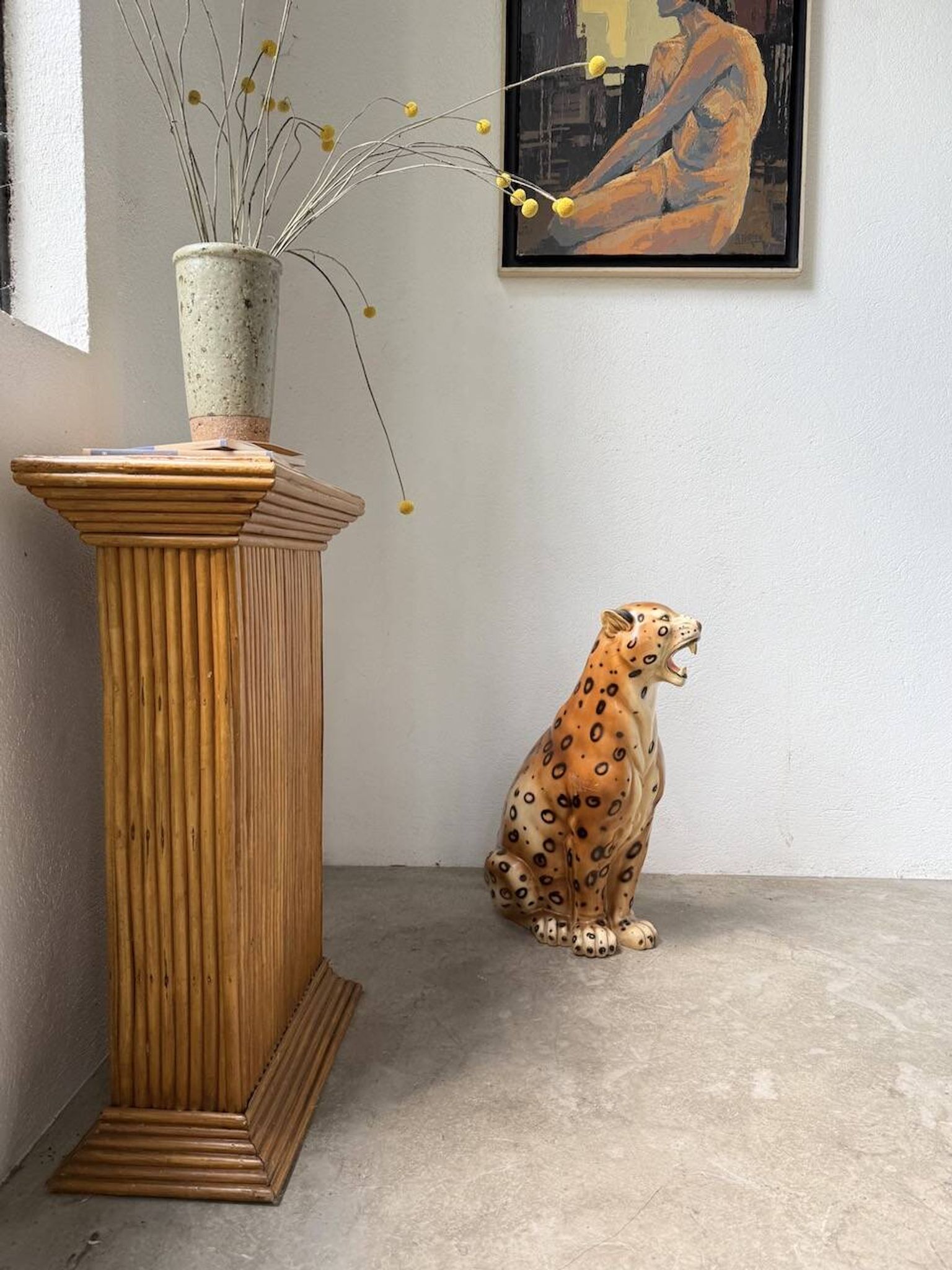 XL Italian ceramic leopard sculpture statue 1970