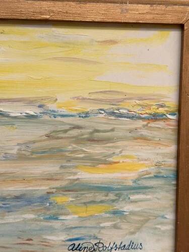 Mid-Century Oil on Panel "Waves" by Aline Rolfstadius, Vintage & Framed 28×22cm