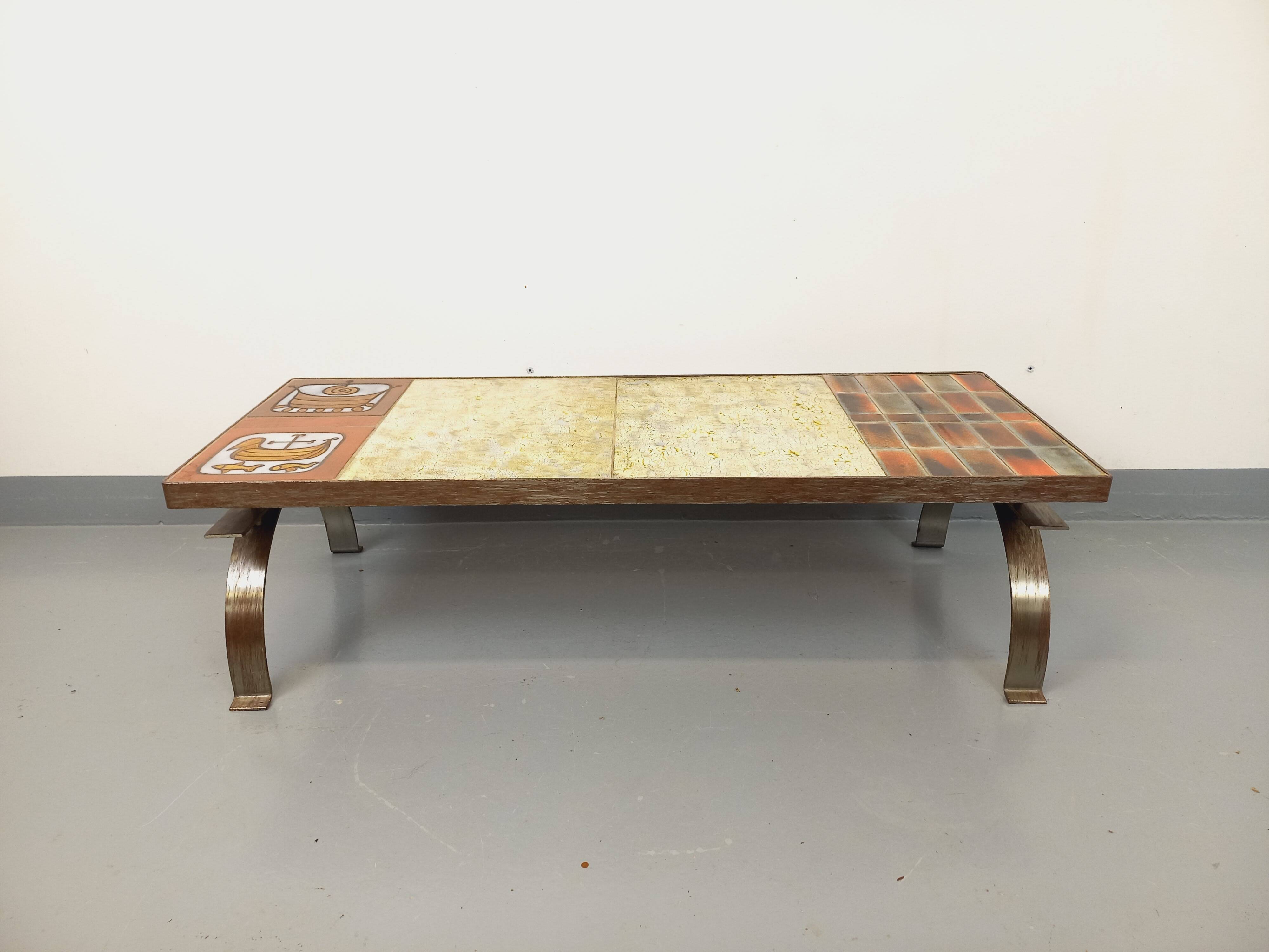 Vintage ceramic coffee table by Jean Gregorieff for Roche Bobois