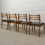 Solid Wood Ladder Dining Chairs with Square Black Leatherette Seating 1960s