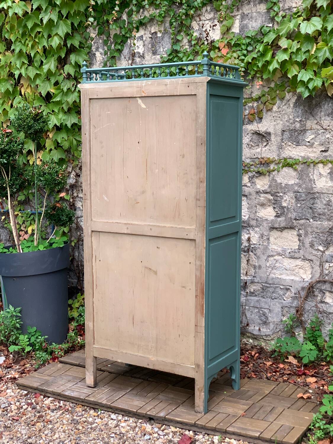 Old grey green high chest of drawers H160