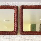 Pair of vintage rattan wicker mirrors