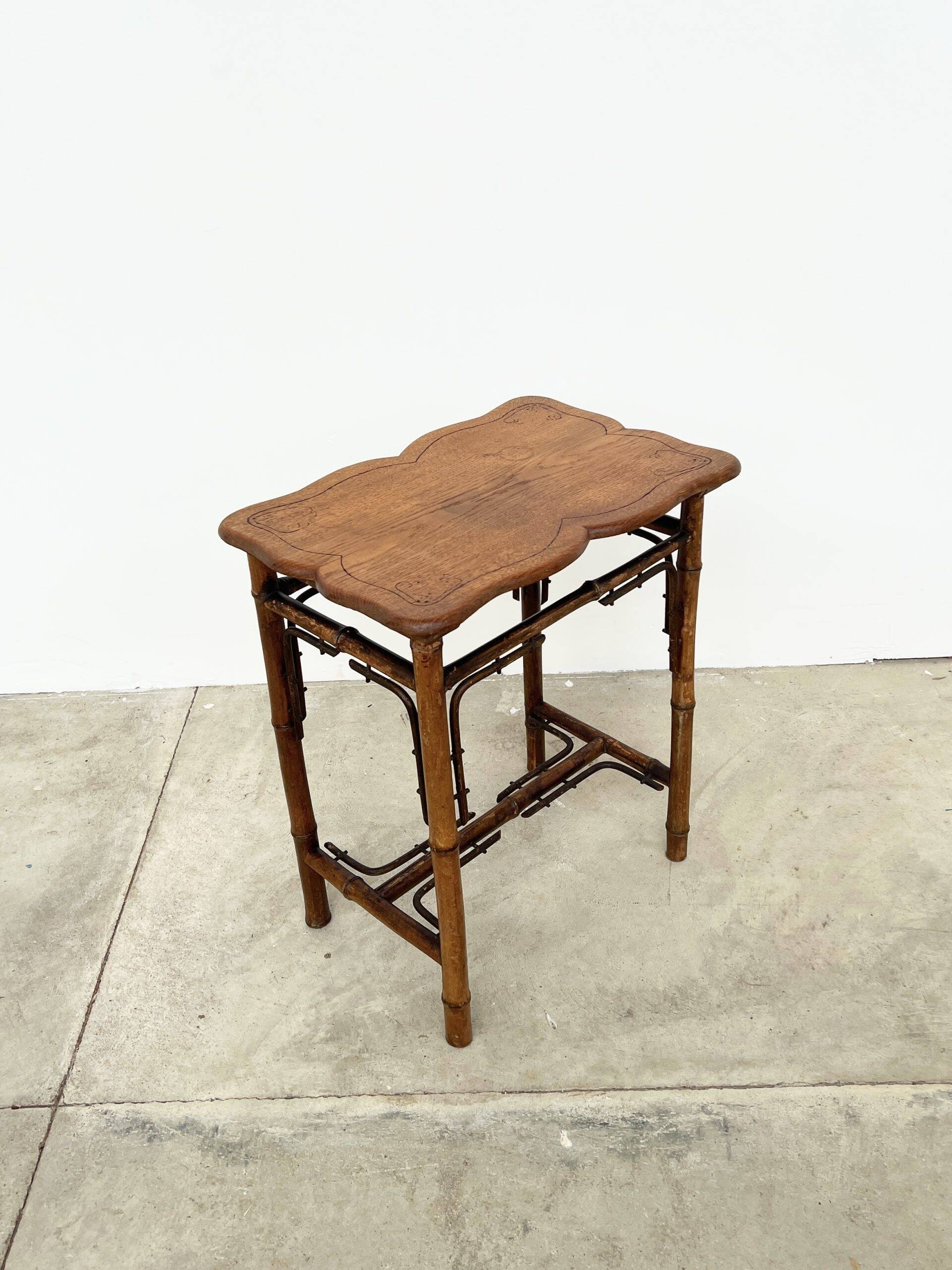 Table d'Appoint Bambou & Bois –Art Nouveau Fin XIXe