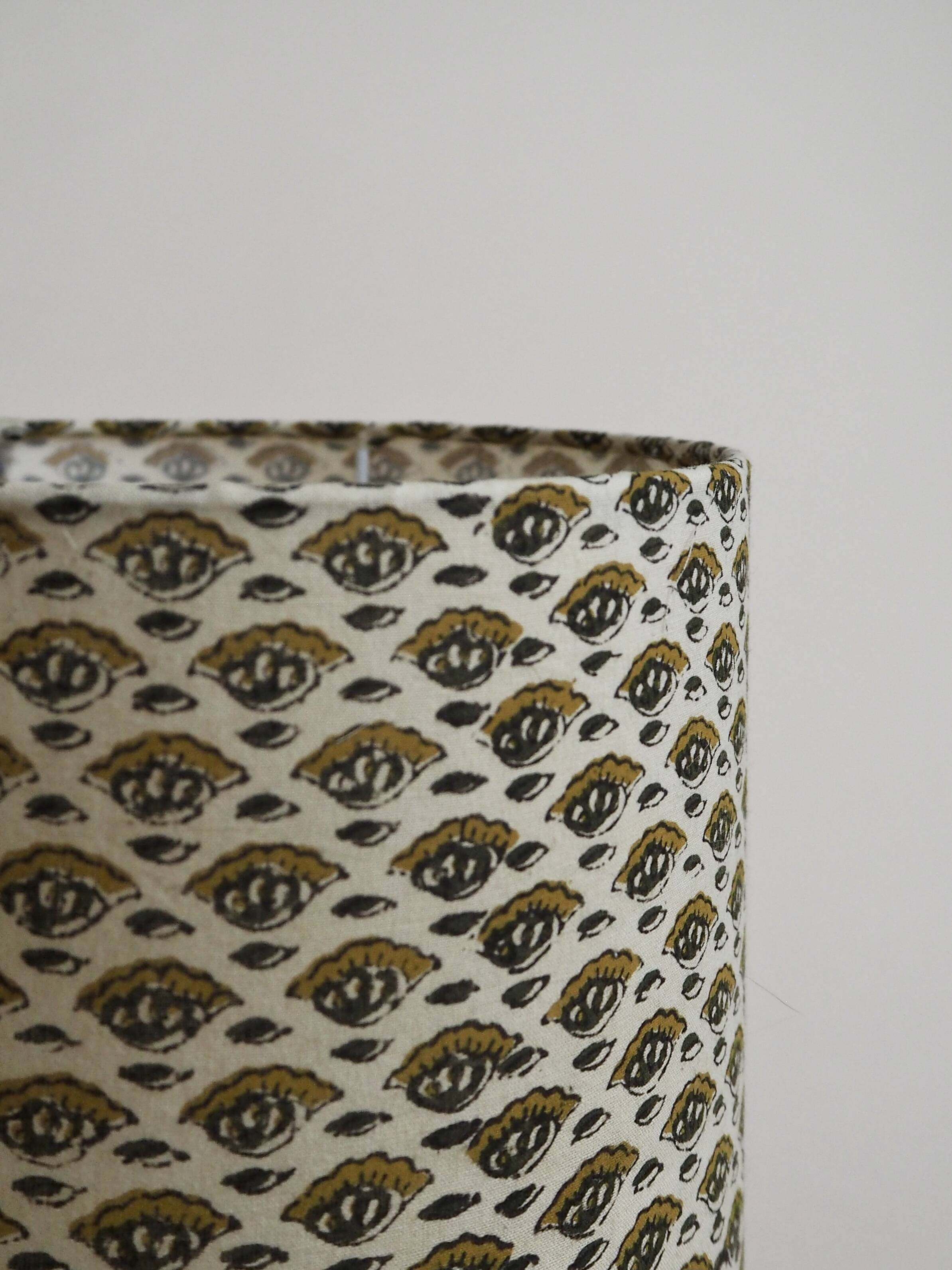 Wooden lamp with block print shade