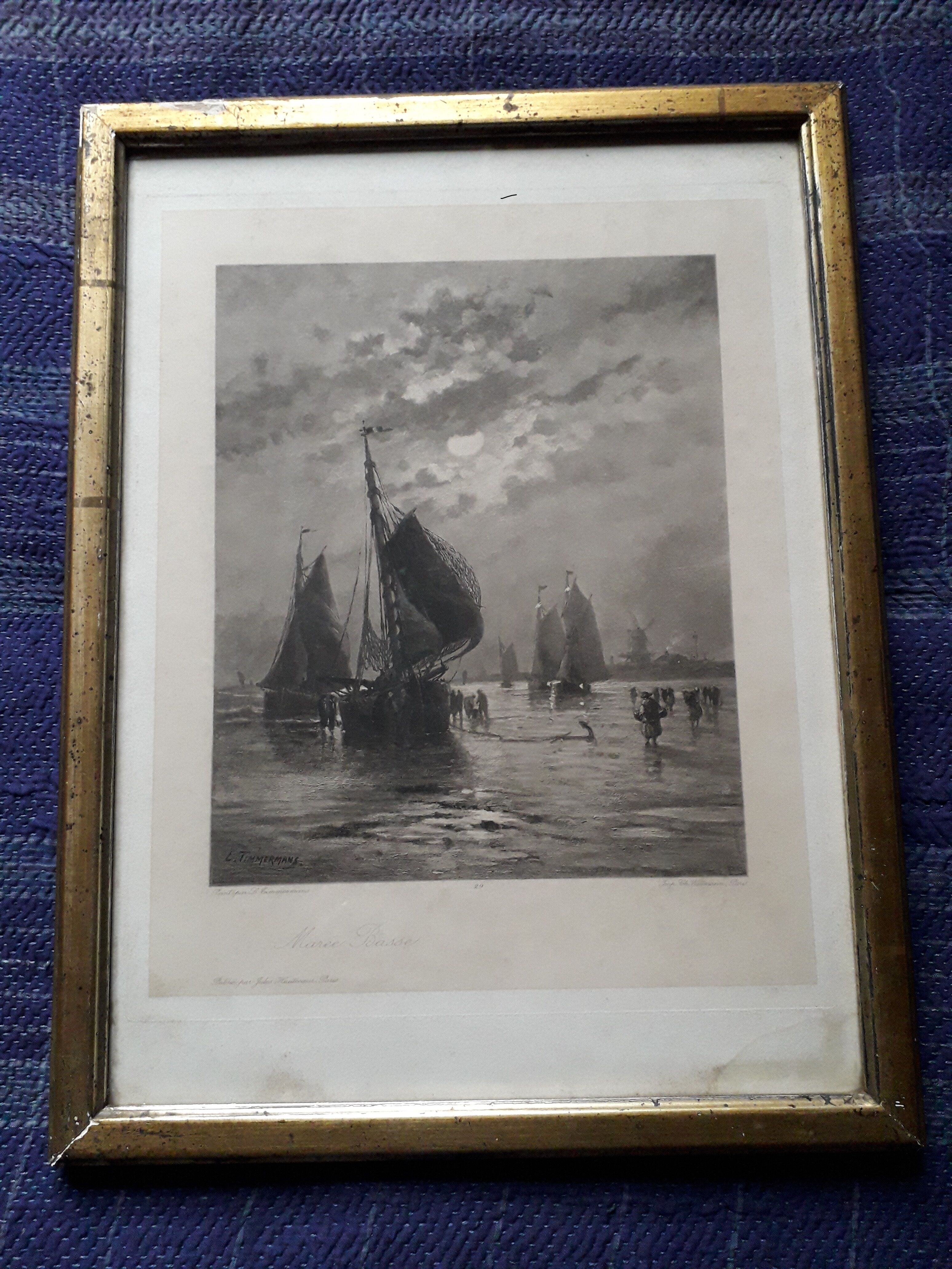 Gravure ancienne marine de Louis Timmermans
