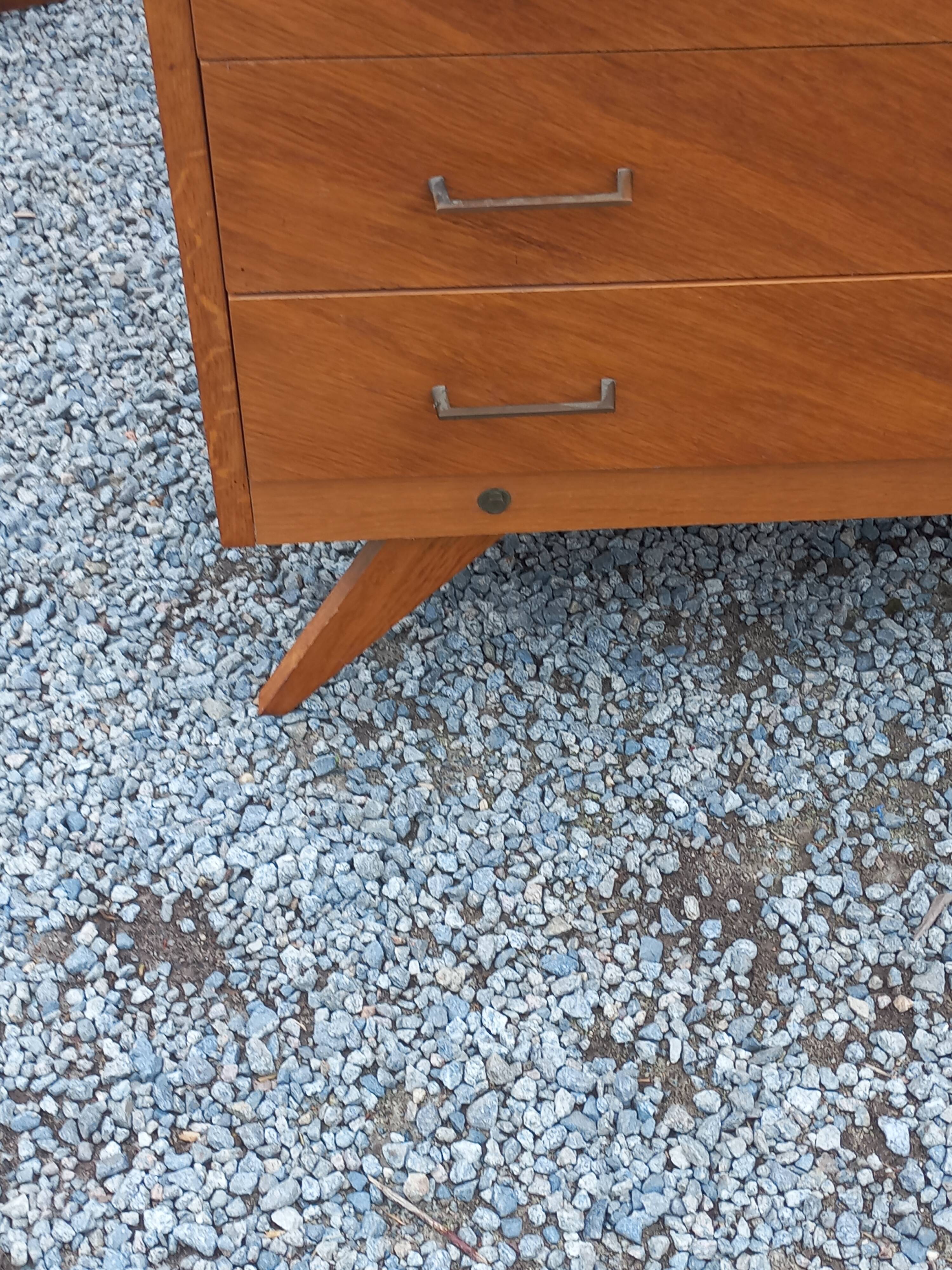Vintage chest of drawers in blond and golden oak, compass legs and 4 drawers, 1950s