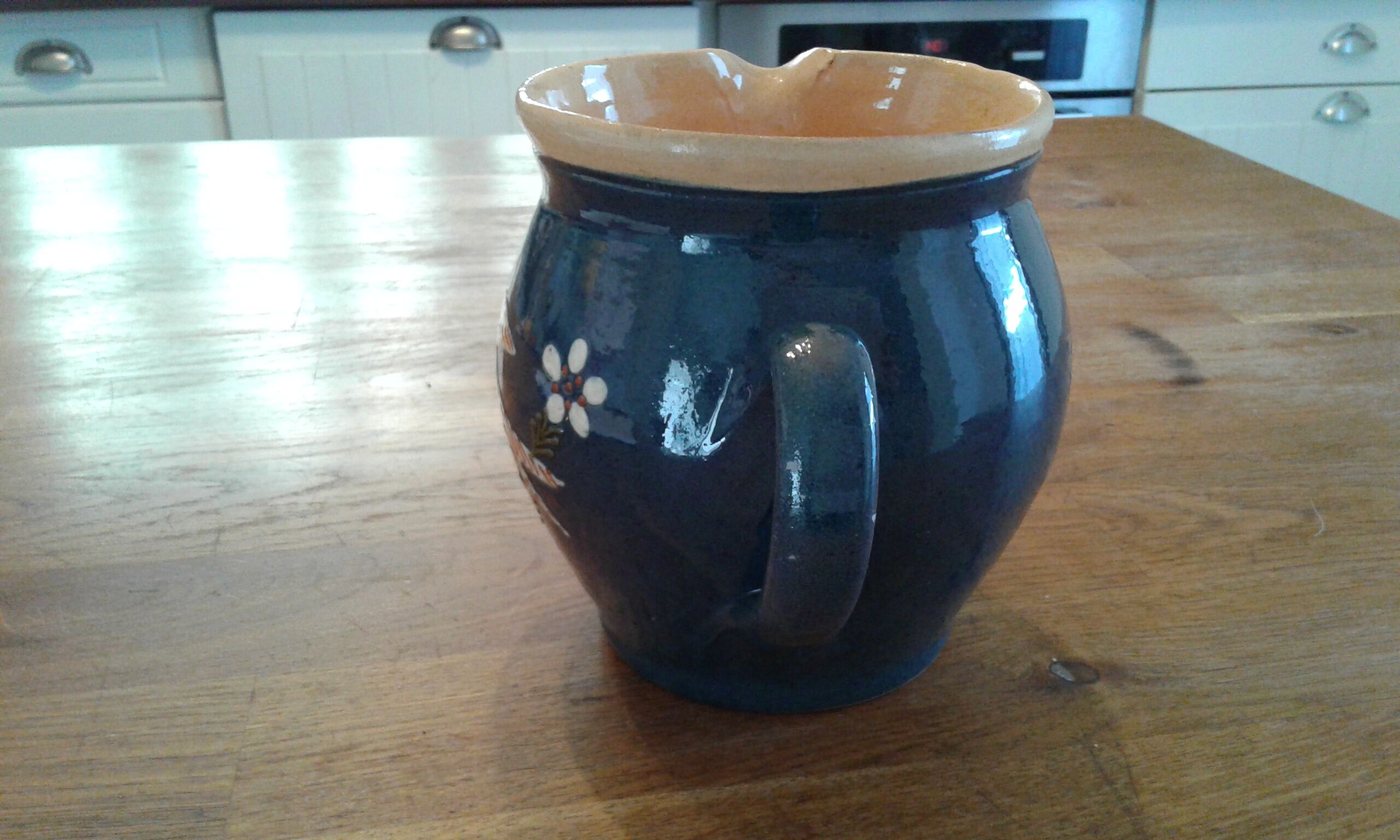 Terracotta pitcher vintage bird décor