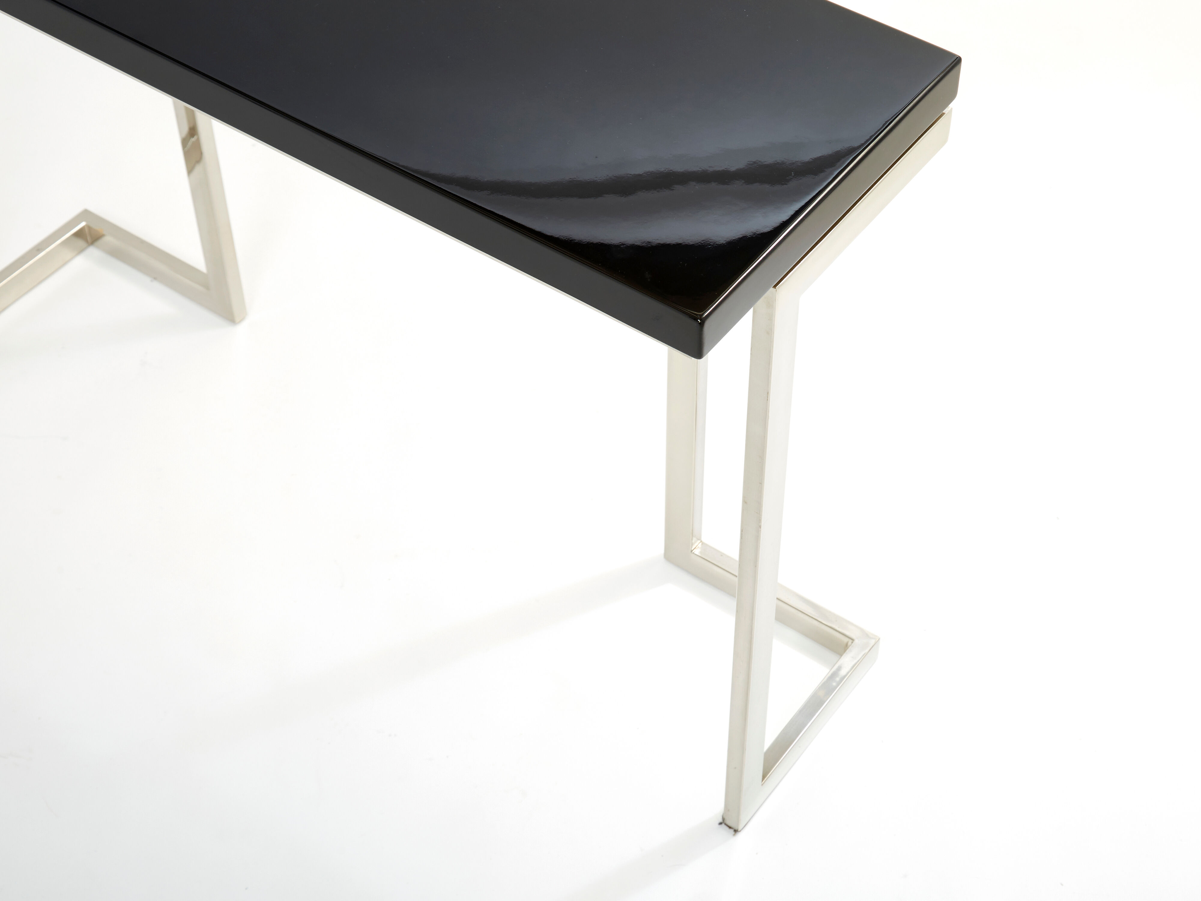 Console laquée noire et chrome Guy Lefevre pour Maison Jansen 1970