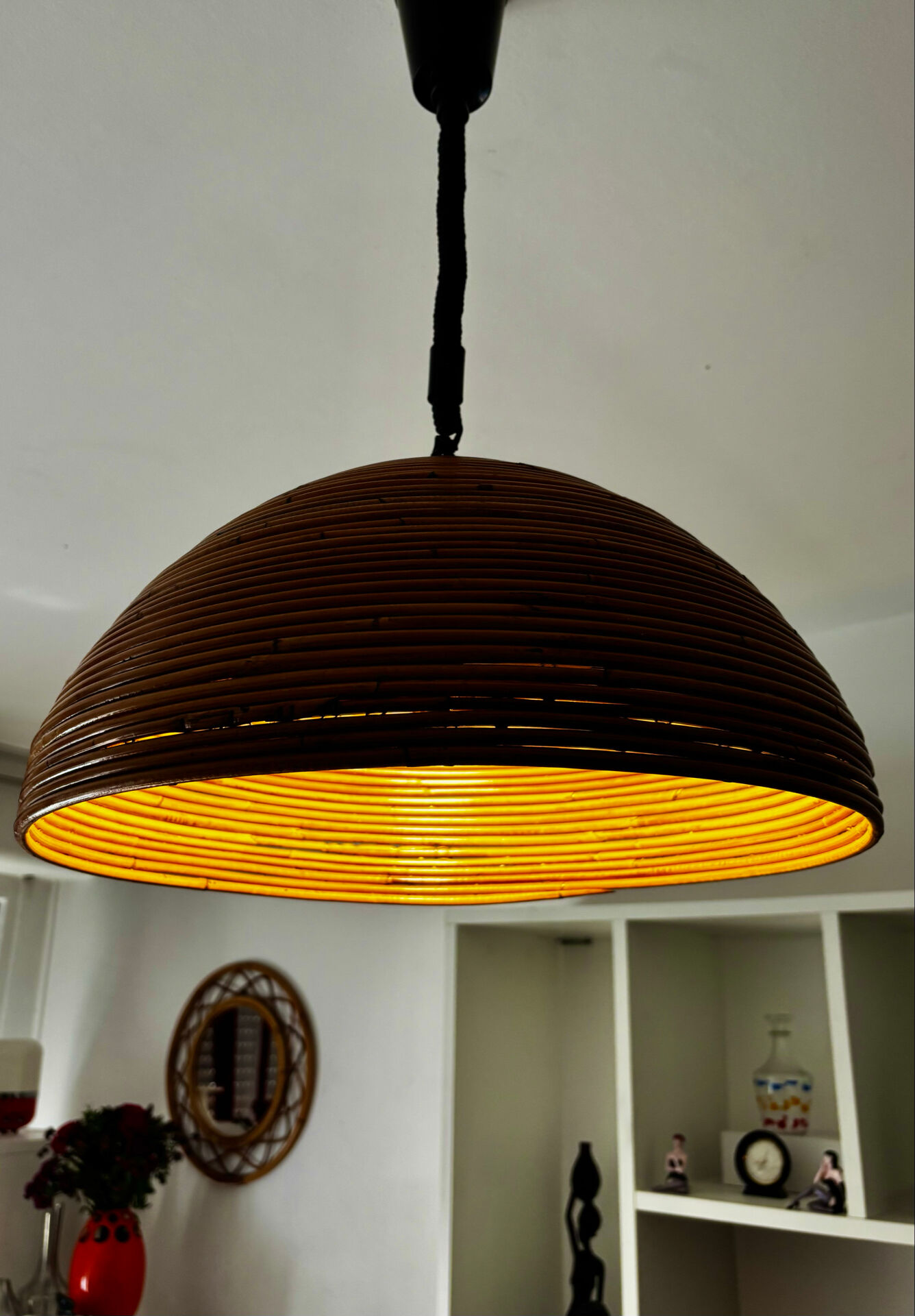 Large rattan pendant light from the 1970s.