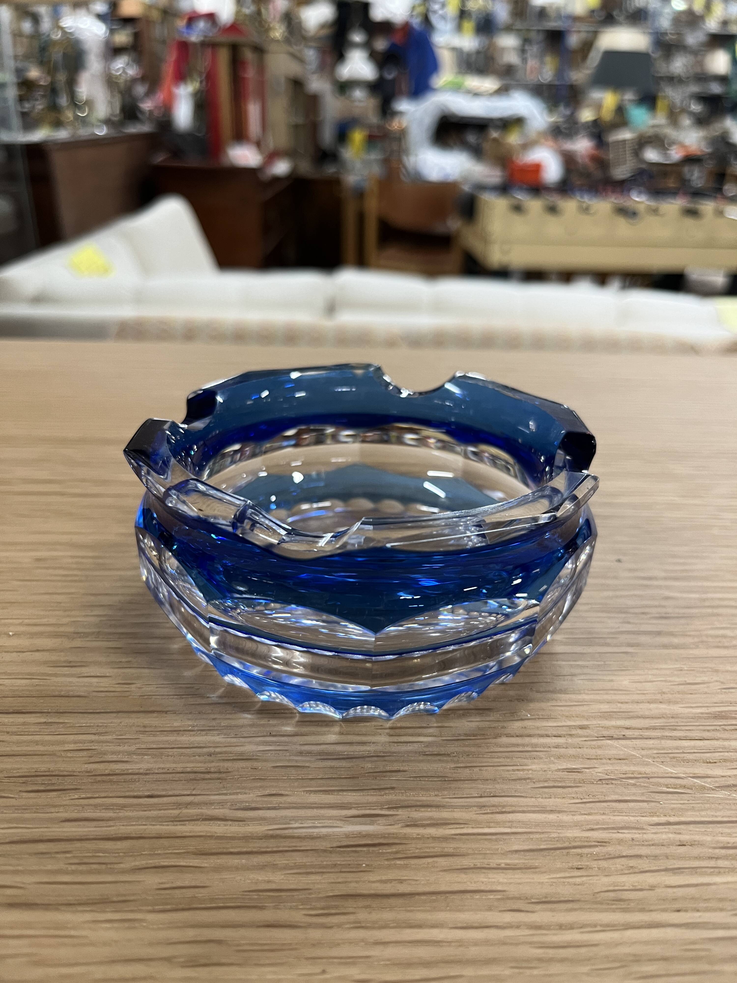 Cobalt Blue Crystal Glass Ashtray