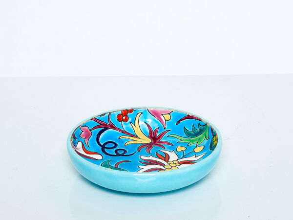 Coupelle ronde bleu turquoise Art déco Emaux de Longwy 1950