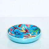 Round cup turquoise blue Art Deco Emaux de Longwy 1950