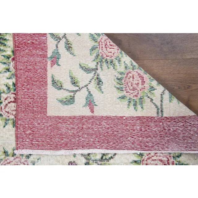 1970s Turkish Oushak Handmade Wool Cotton Beige Area Rug 127x235