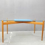 Table basse en verre avec cadre en bois, années 1960, Tchécoslovaquie