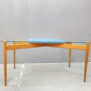 Glass coffee table with a wooden frame, 1960s, Czechoslovakia.