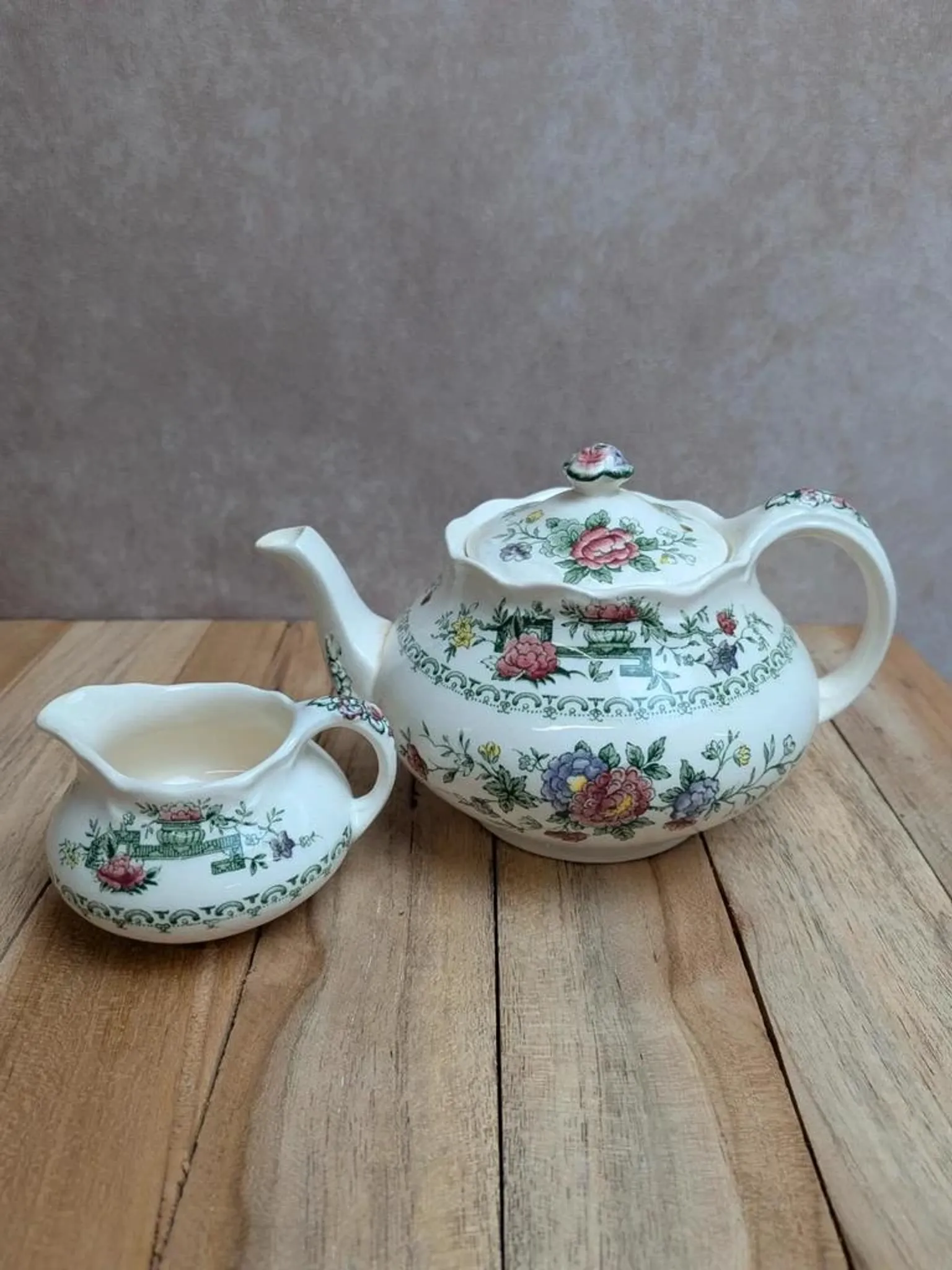 Vintage teapot and milk jug set Crown Ducal Chinese Garden – England
