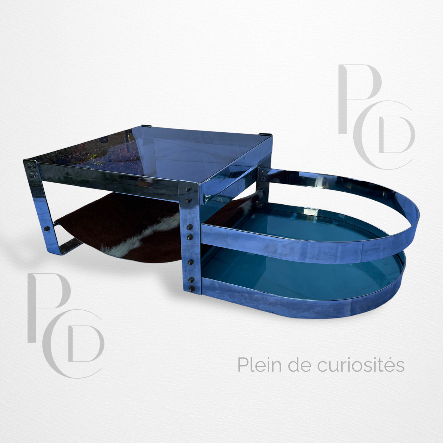 Glass and chrome steel coffee table