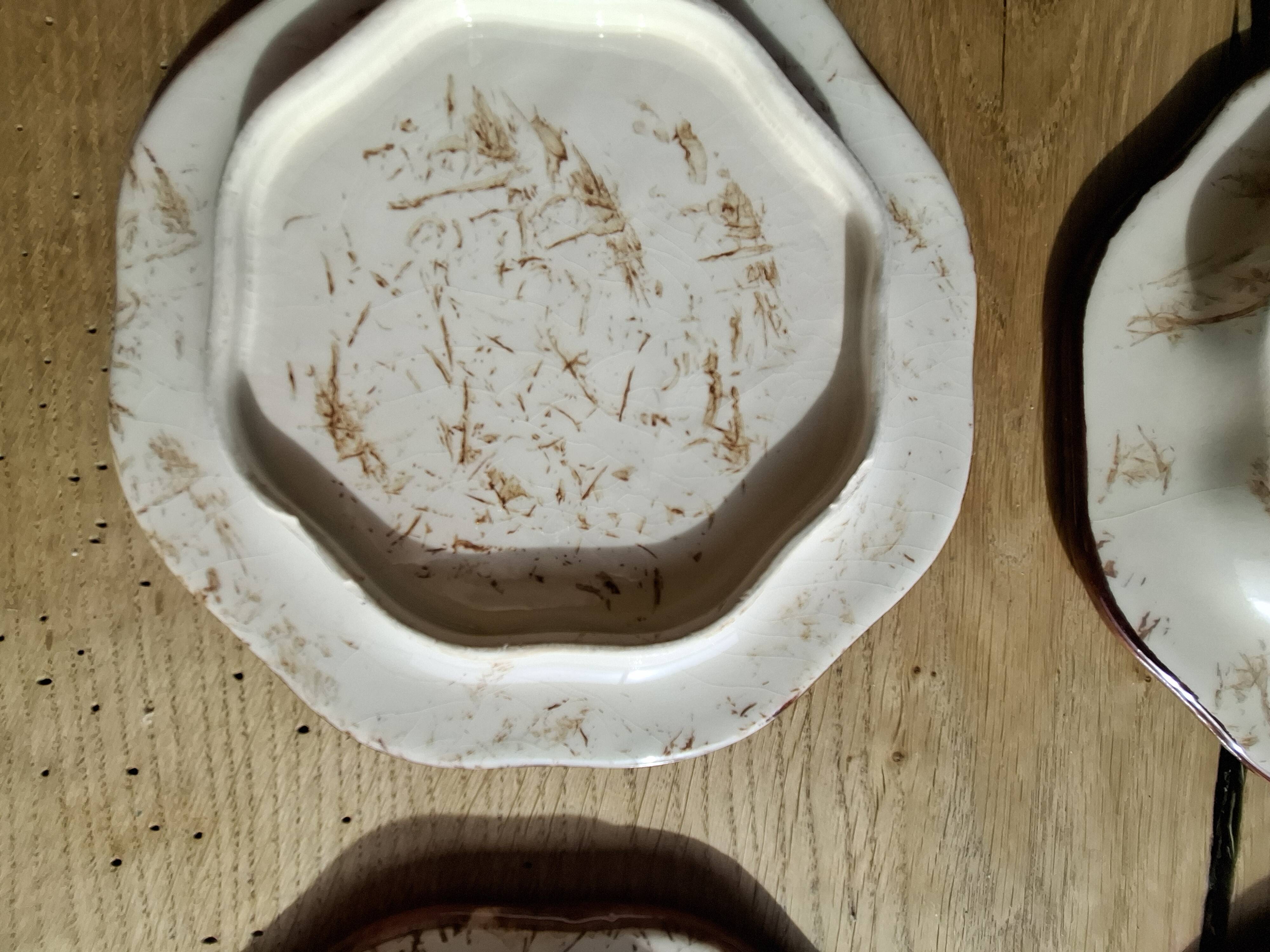 12 antique octagonal dessert plates