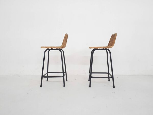 Ensemble de deux tabourets de bar en rotin et métal Rohe Noordwolde, Pays-Bas 195