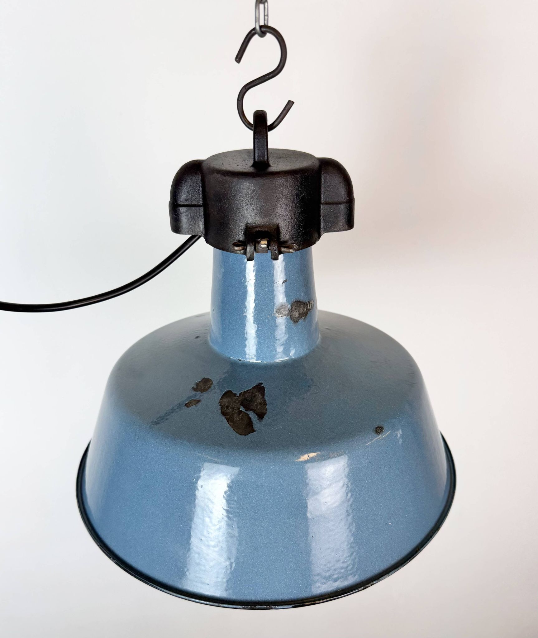 Industrial Blue Enamel Factory Lamp with Cast Iron Top, 1960s