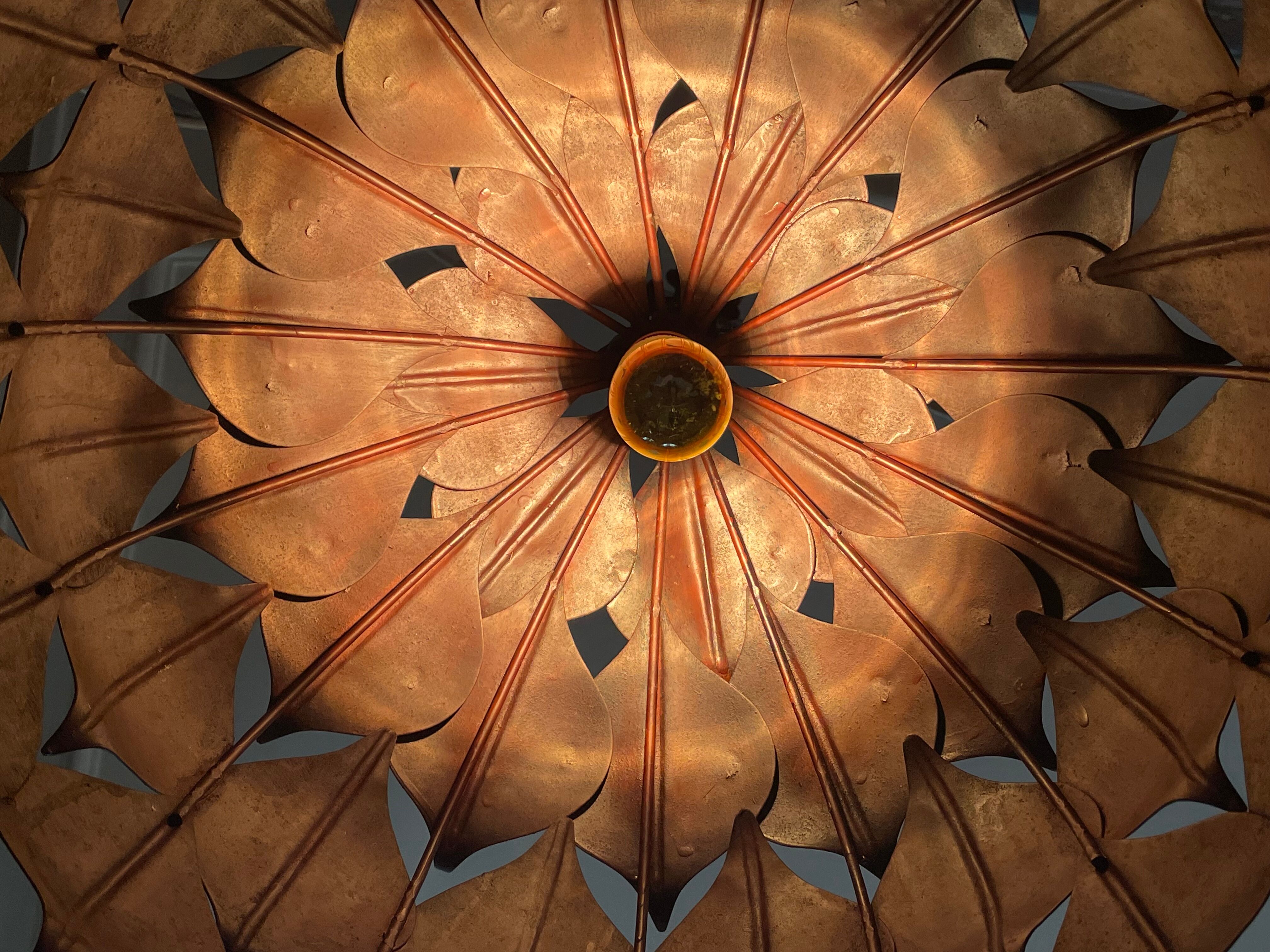 1970s metal chandelier Hans Kogl leaf patterns