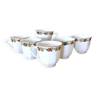 6 Limoges porcelain coffee cups Jean Boyer France vintage