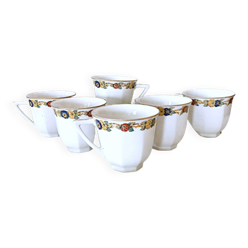 6 Limoges porcelain coffee cups Jean Boyer France vintage