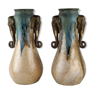 paire de vases à anses éléphantines Denbac années 20 / 30