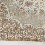 Handmade beige & brown floral  vintage rug