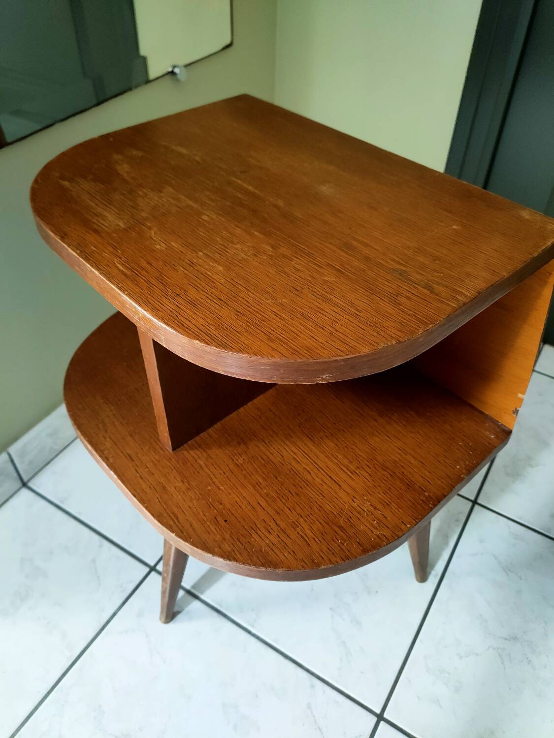 Vintage oak tripod bedside table