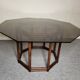 Wood table bamboo style smoked glass 70s