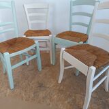 Suite of 4 chairs in wood and straw