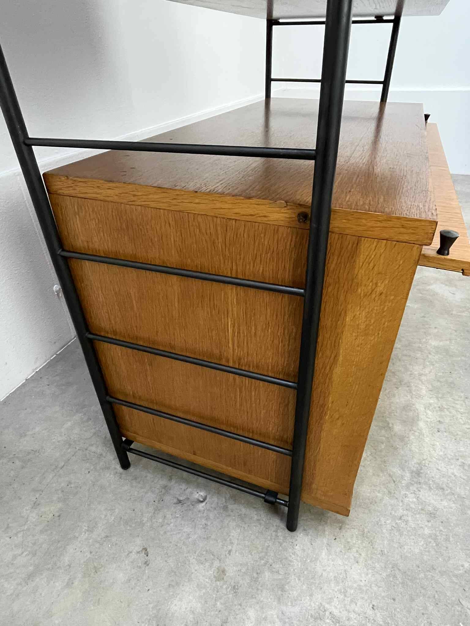Modular shelf from the 1950s, wood and metal, vintage.