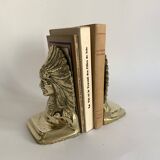 Serre-livres chef indien en laiton massif doré, 1970