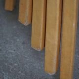 Modern Swedish, set of 14 stackable stools in birch and hessian fabric, 1980s.