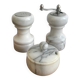 Vintage white marble salt/pepper/mustard shaker set