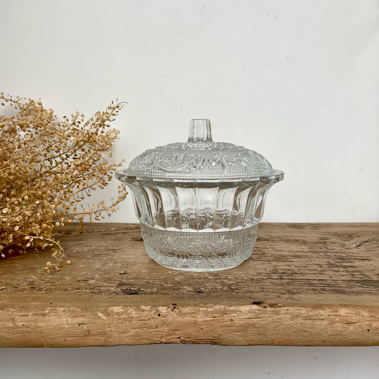 Vintage chiseled glass sugar bowl