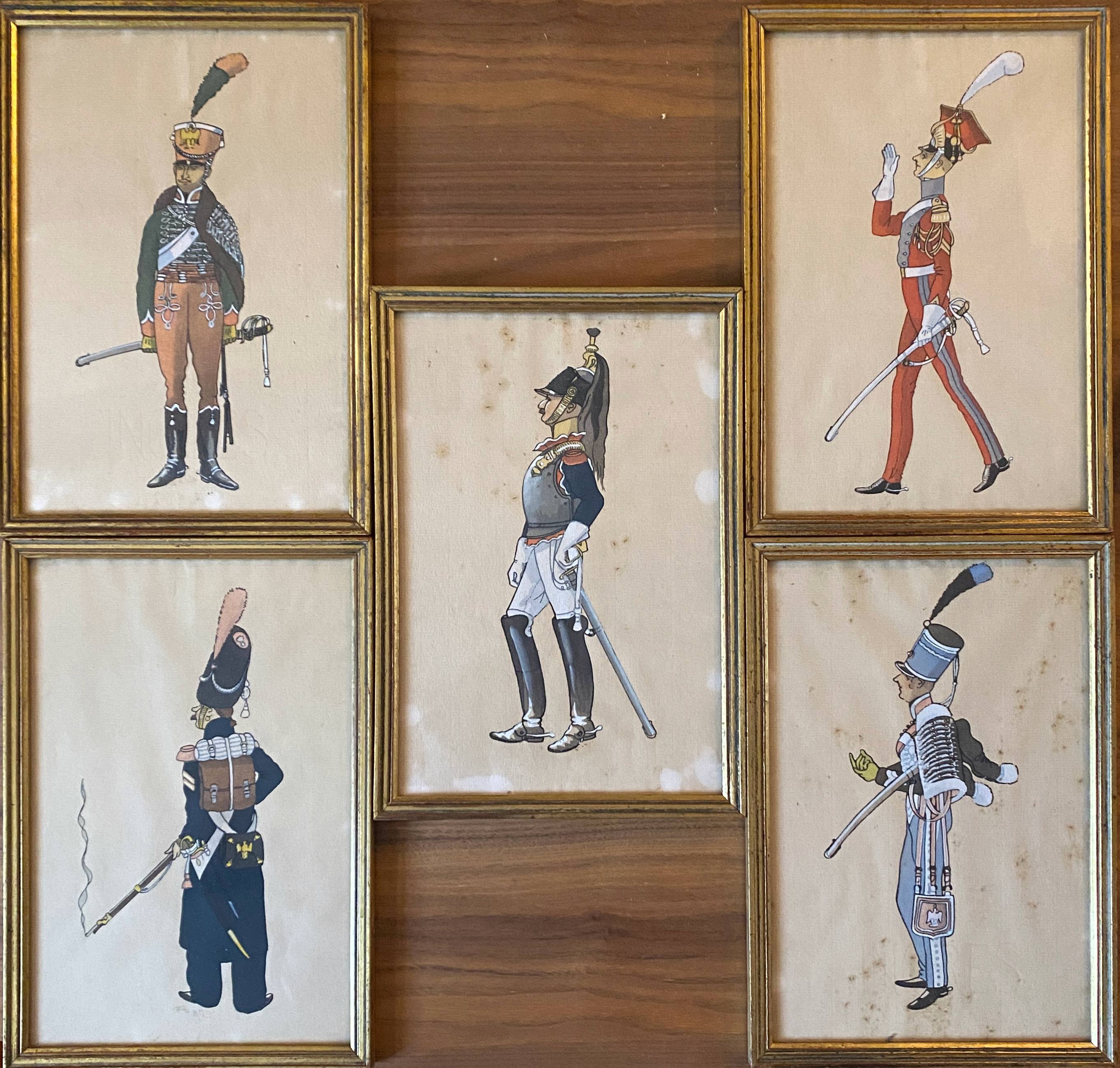 Paintings xix° portraits miltaire gouache uniform on ingres paper (cf. hergé)