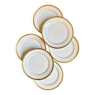 6 white and gold porcelain dessert plates