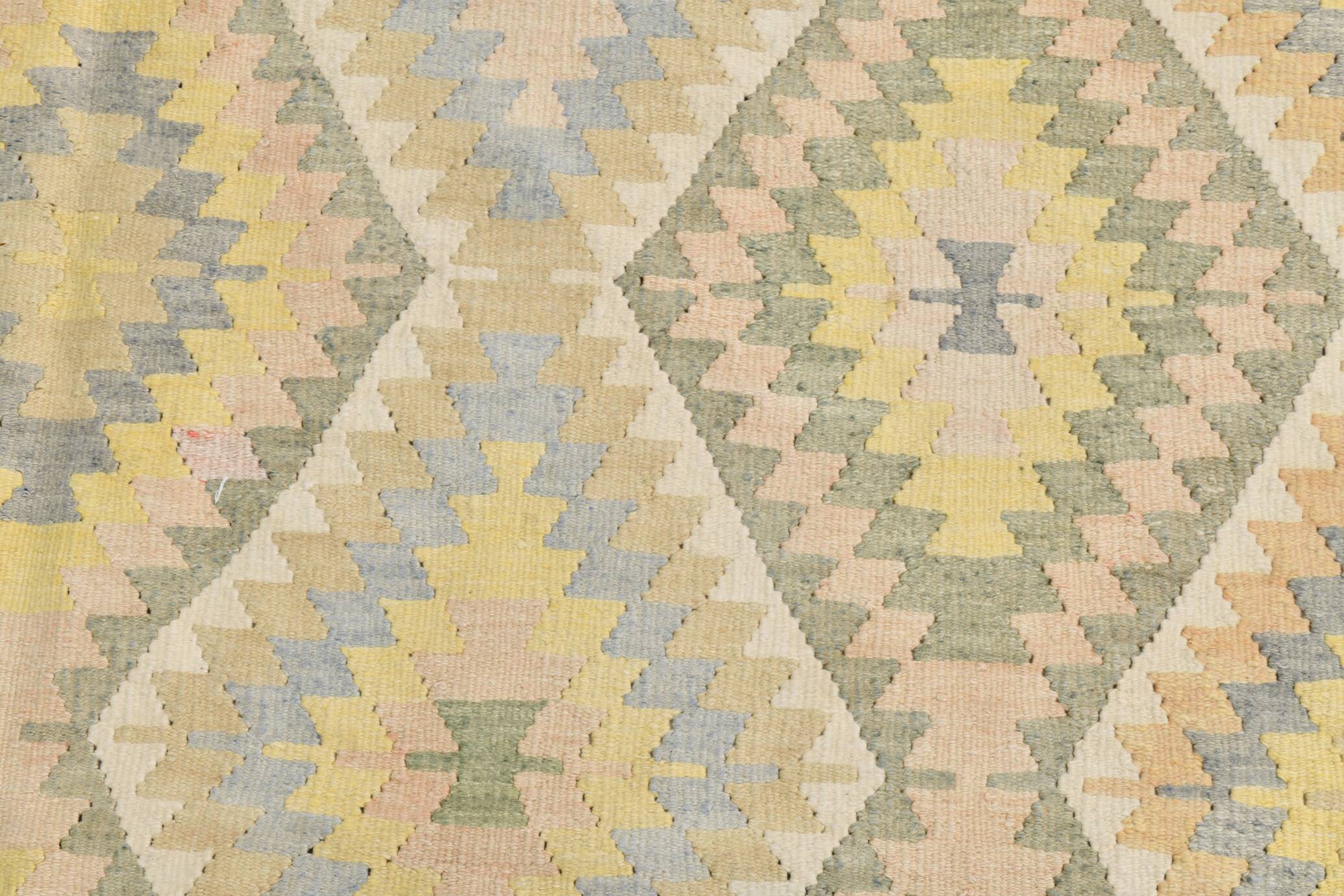 Tapis Kilim Vintage Laine Fait Main, Bohème, Motifs Géométriques, 149X247Cm