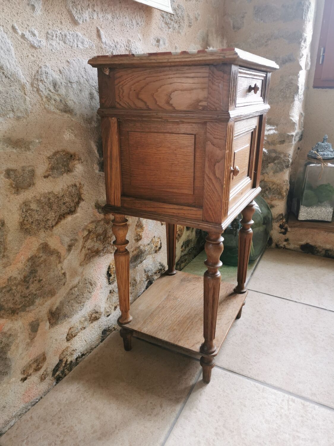 Bedside table wood and marble