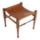 Rare 1990s safari stool with a teak frame and a seat made of brown saddle l