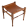 Rare 1990s safari stool with a teak frame and a seat made of brown saddle l