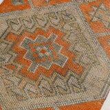 Pumpkin Orange & Grey Turkish Vintage Runner Rug, 86x356 Cm
