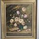 Oil on Canvas Table Old Bouquet with Glasses Case Signed Andrée Be