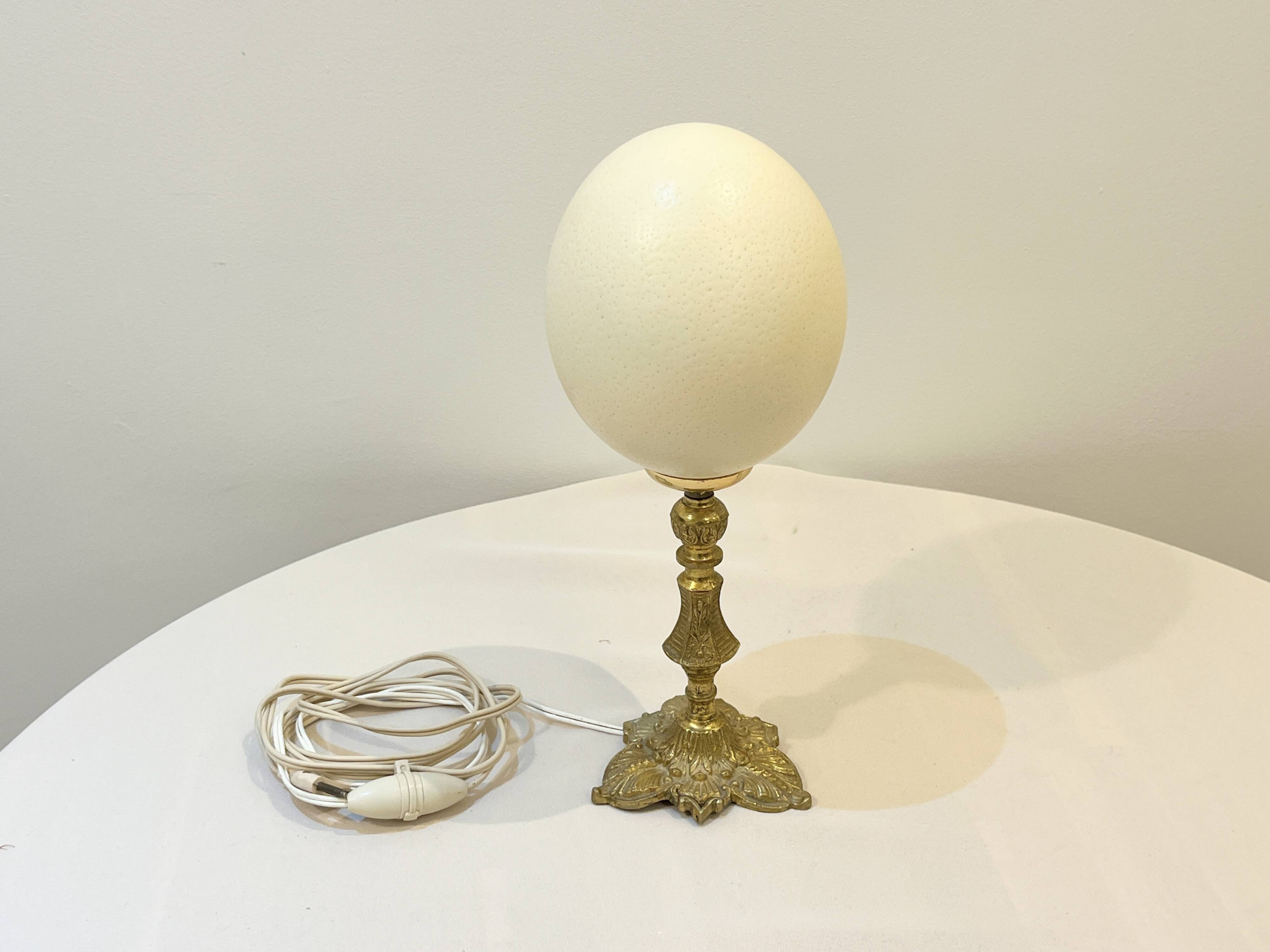 Ostrich egg on bronze stand old cabinet of curiosities lamp