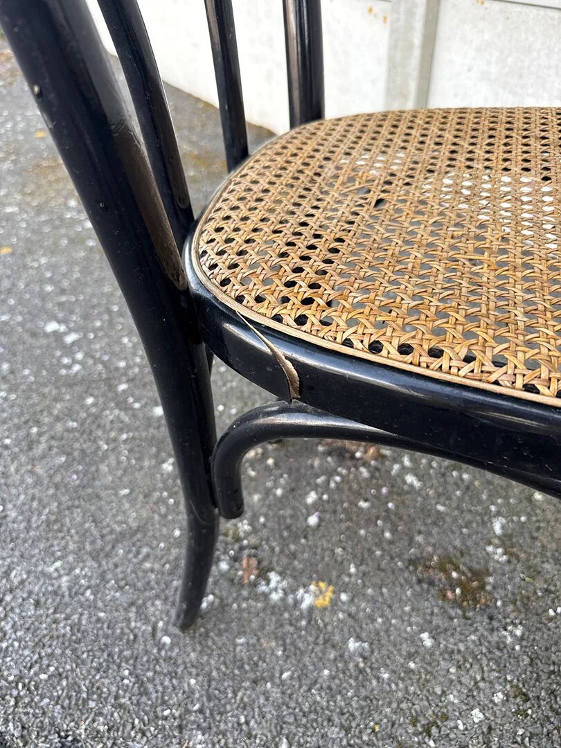 Set of 2 Bistro Chairs Style Thonet Furniture Black Wood and Cane