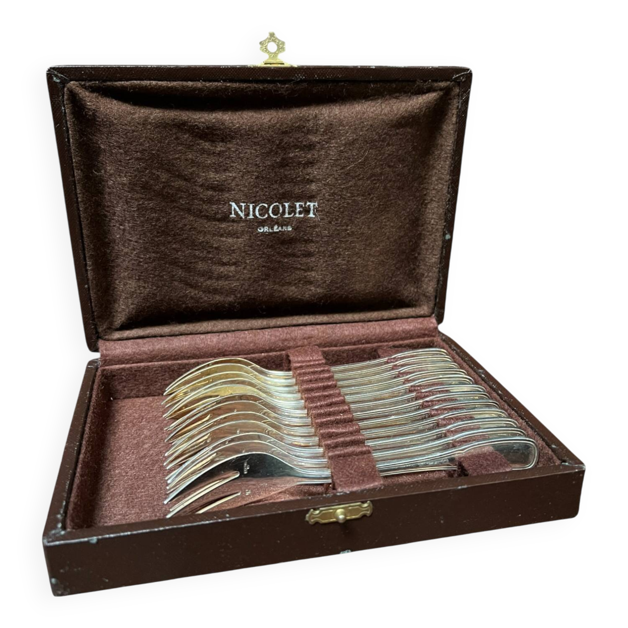 Set of 12 silver-plated metal cake forks from the Nicolet Orléans brand