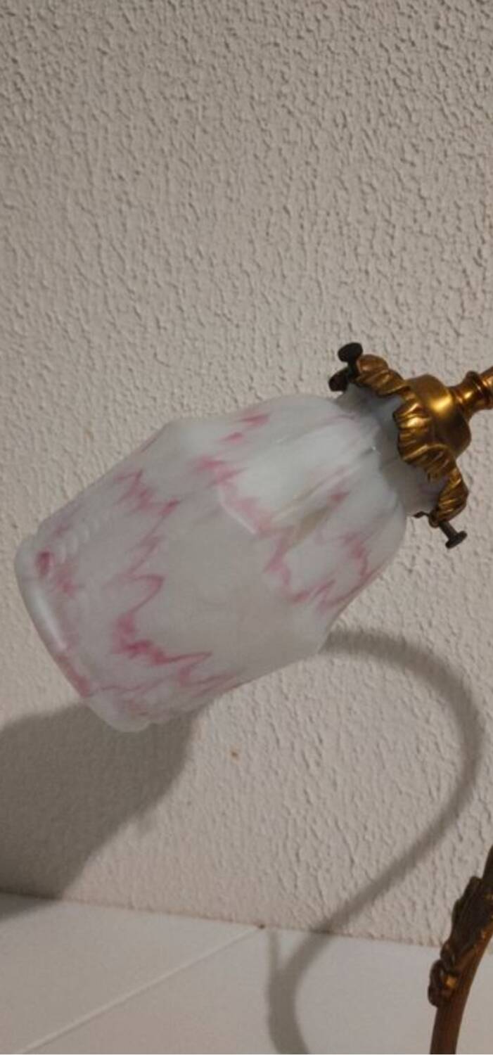 Art nouveau swan neck and tulip glass lamp