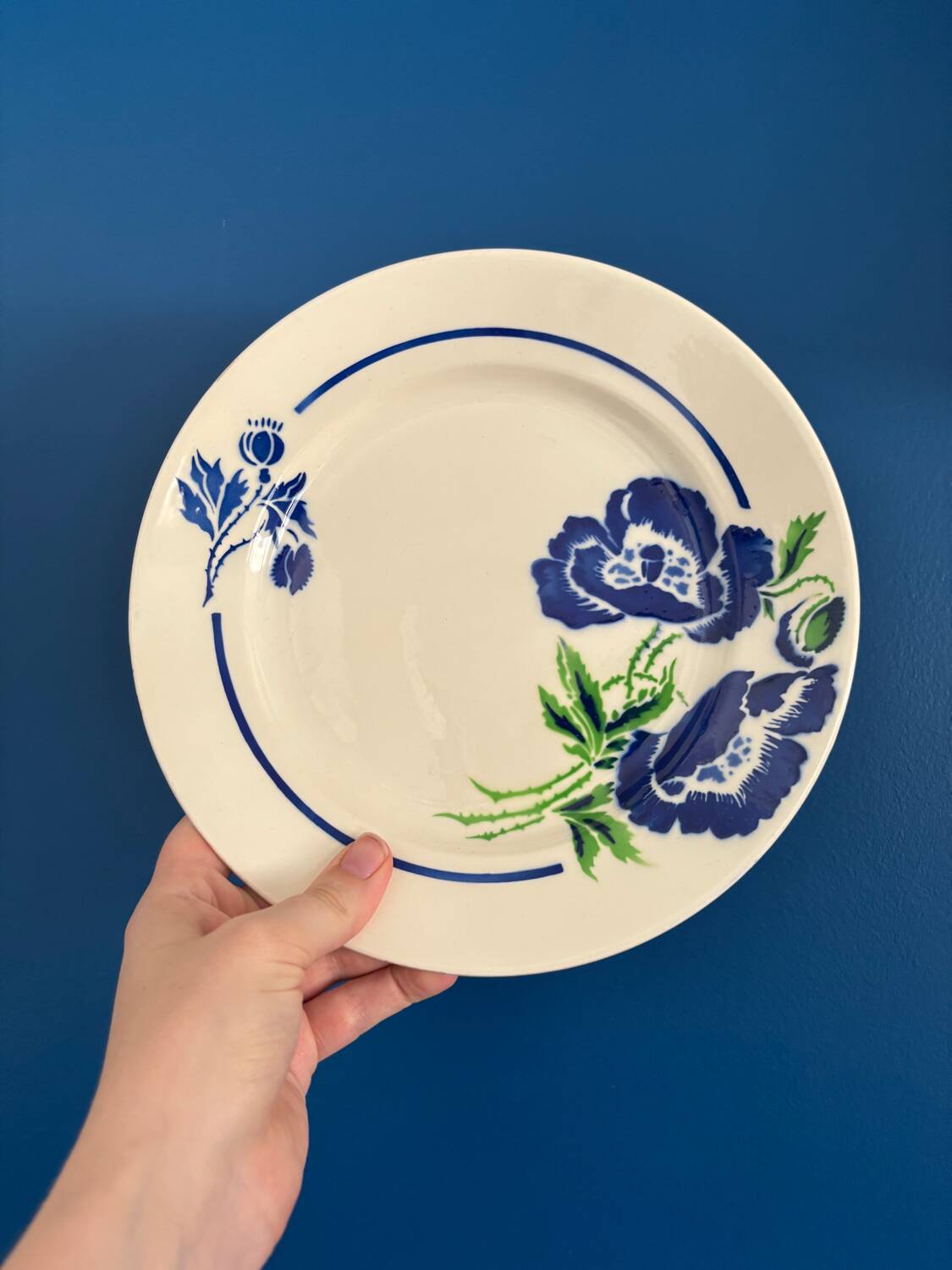 Set of 8 Badonviller France Earthenware Flat Plates, Boran Vintage Model